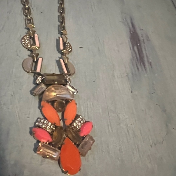 STELLA & DOT 26” lariat red orange statement crystal enamel NECKLACE GOLD TONE - Picture 10 of 14